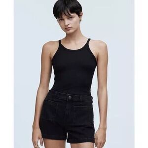 Madewell Shorts Sz 25 Black Curvy The High-Rise Sailor Short Cotton Blend Denim